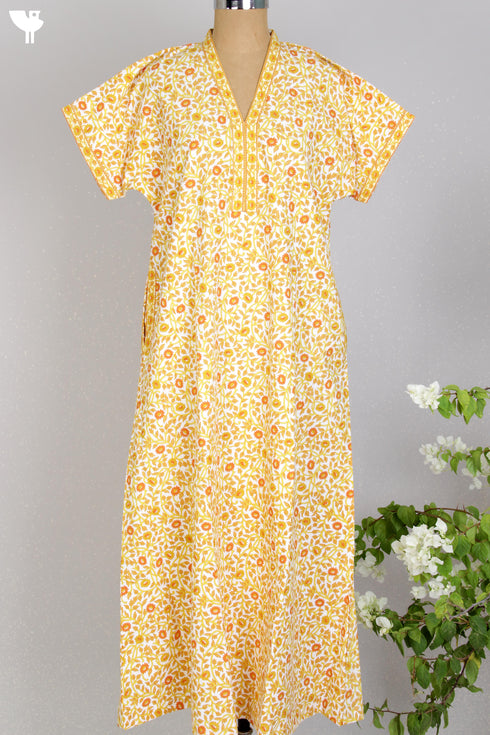40s Cotton Kaftan In FloralBlock Print