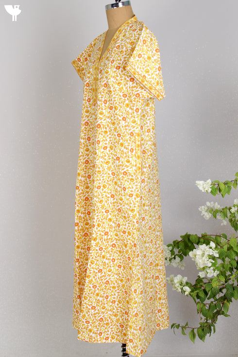40s Cotton Kaftan In FloralBlock Print