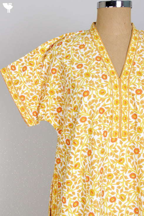 40s Cotton Kaftan In FloralBlock Print
