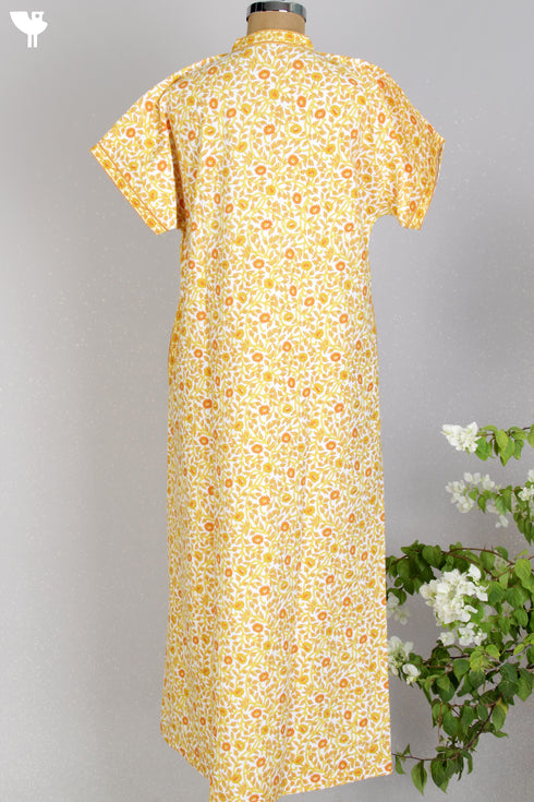 40s Cotton Kaftan In FloralBlock Print
