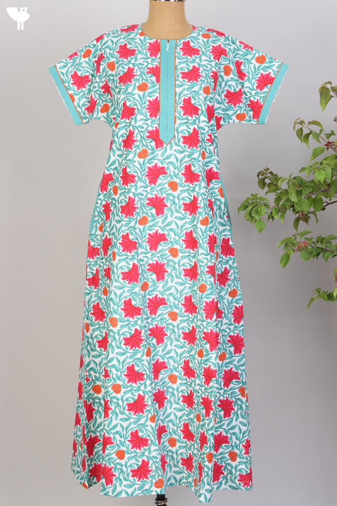 40s Cotton Kaftan In Floral Block Print