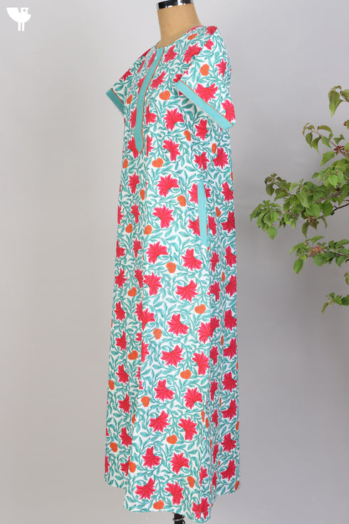 40s Cotton Kaftan In Floral Block Print