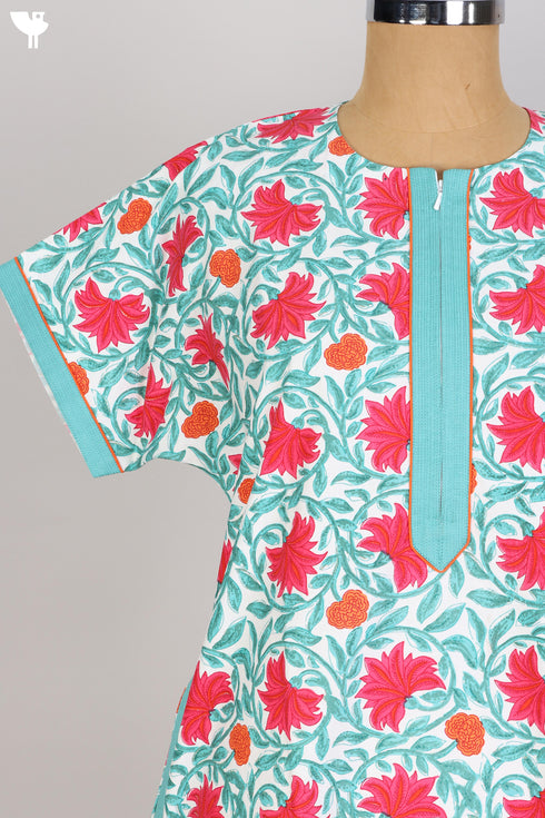 40s Cotton Kaftan In Floral Block Print