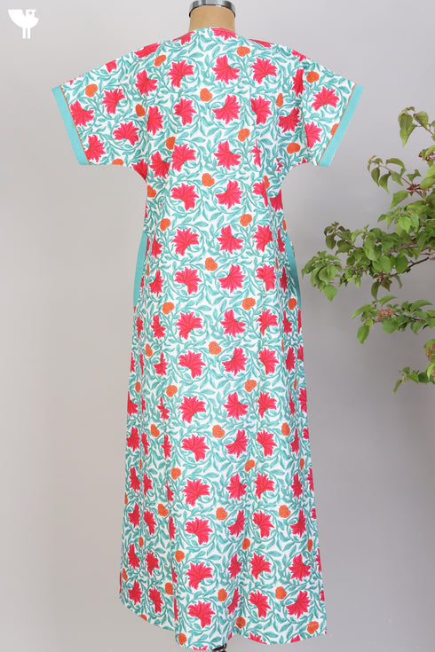 40s Cotton Kaftan In Floral Block Print