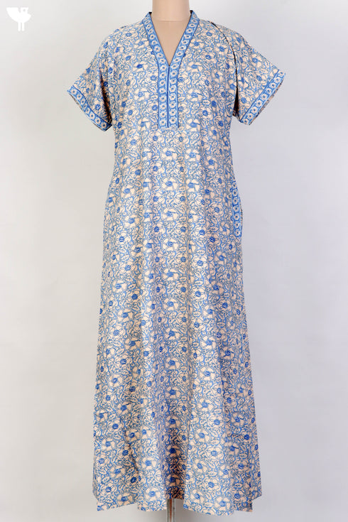 Bizzy Lizzy Kaftan in Blue Floral Block Print