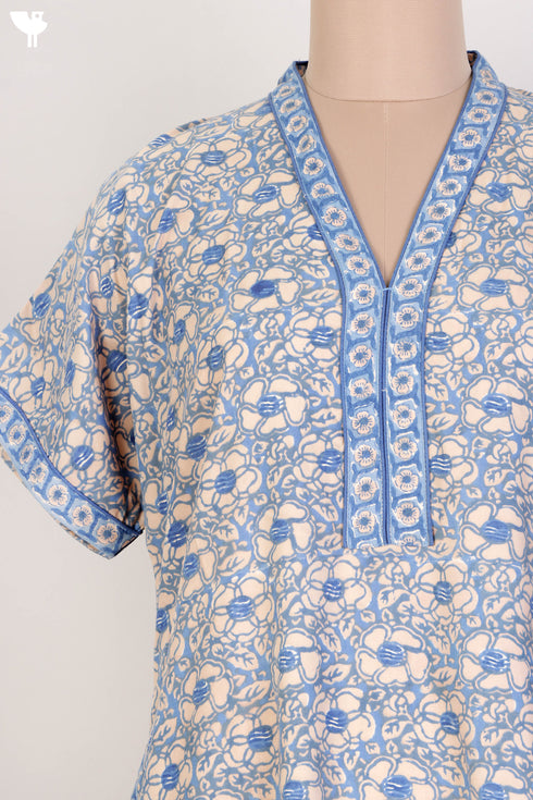 Bizzy Lizzy Kaftan in Blue Floral Block Print