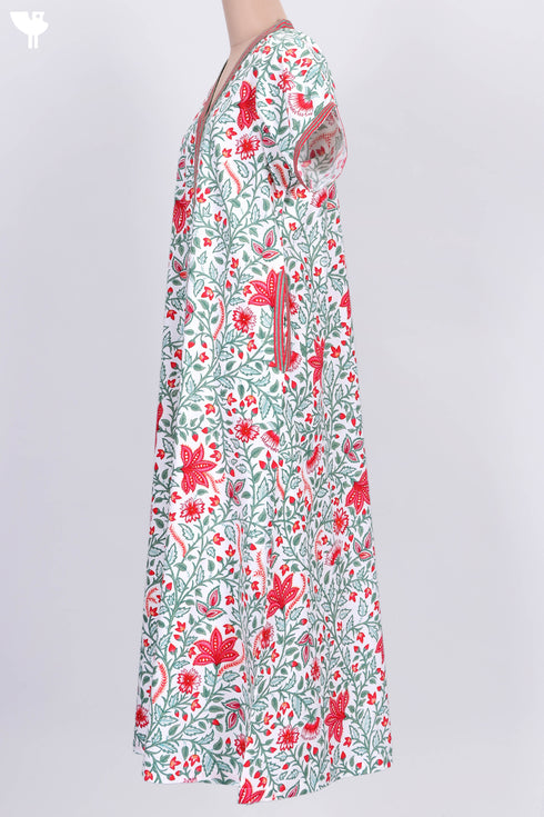 40s Cotton V-Neck Kaftan in Floral Print