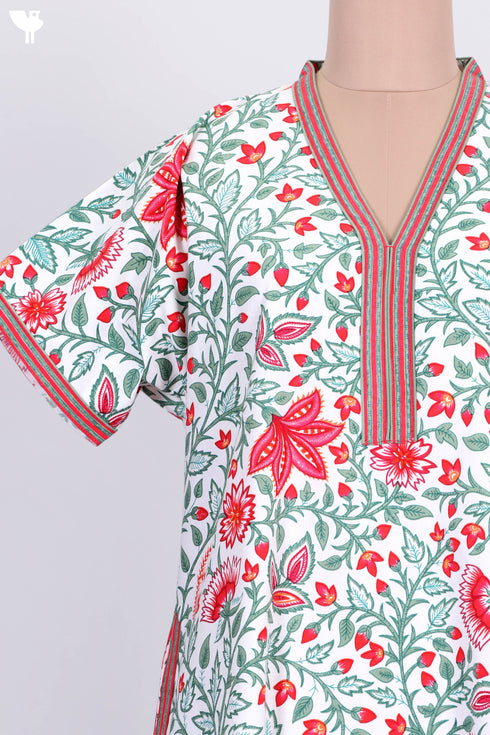 40s Cotton V-Neck Kaftan in Floral Print