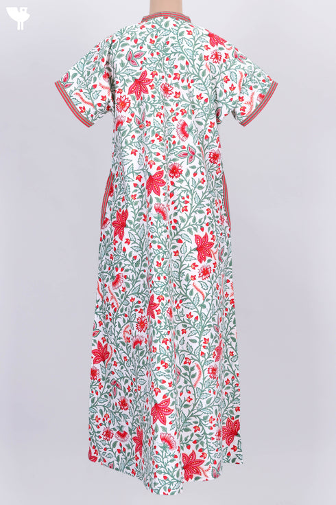 40s Cotton V-Neck Kaftan in Floral Print