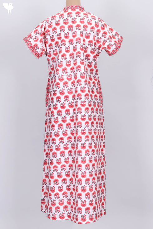 40s Cotton V- Neck Kaftan In FloralPrint