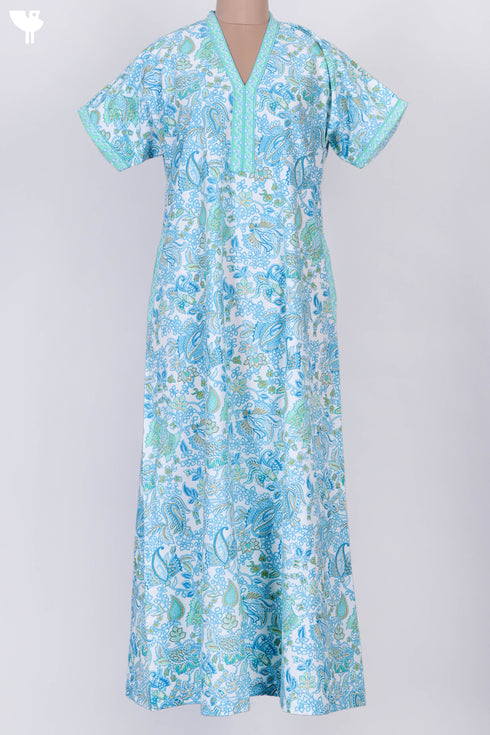 40s Cotton V- Neck Kaftan In Paisley Print