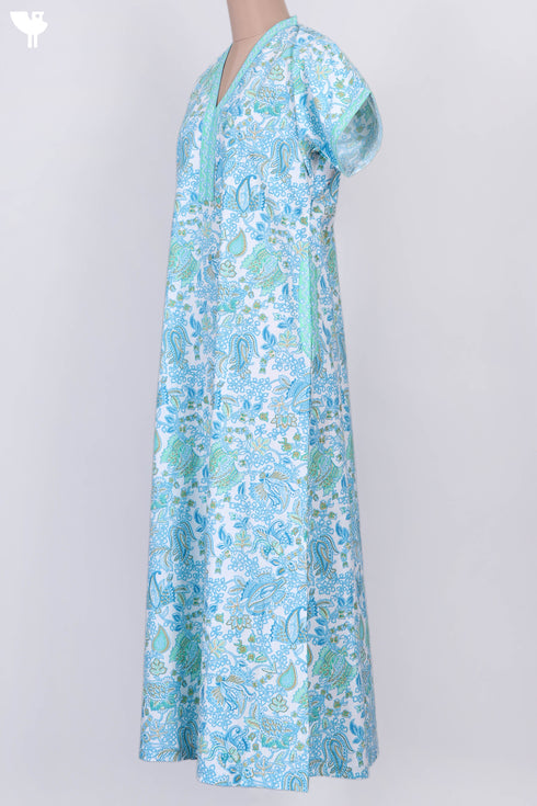 40s Cotton V- Neck Kaftan In Paisley Print