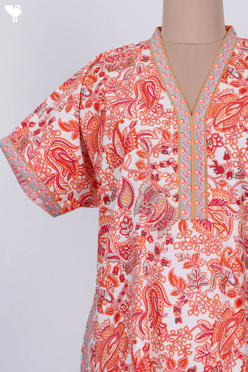 40s Cotton V- Neck Kaftan In Paisley Print