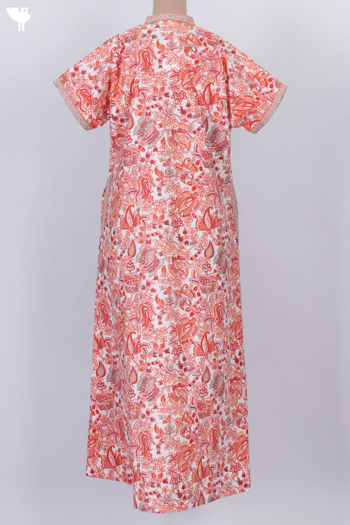 40s Cotton V- Neck Kaftan In Paisley Print