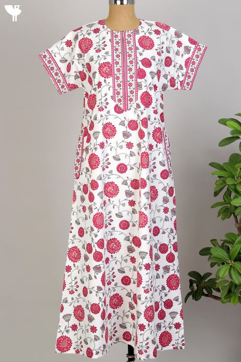 40s Cotton Kaftan in Magenta Floral Hand Screen Print