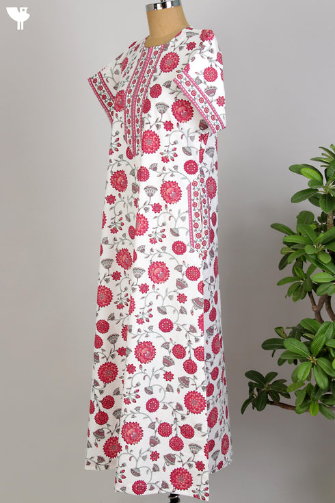 40s Cotton Kaftan in Magenta Floral Hand Screen Print