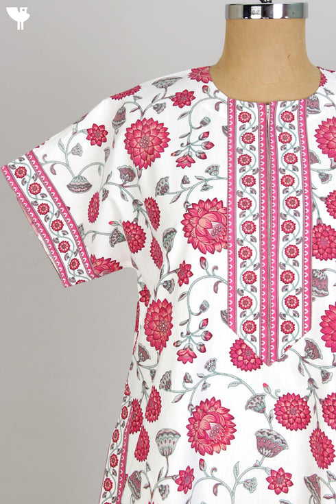 40s Cotton Kaftan in Magenta Floral Hand Screen Print