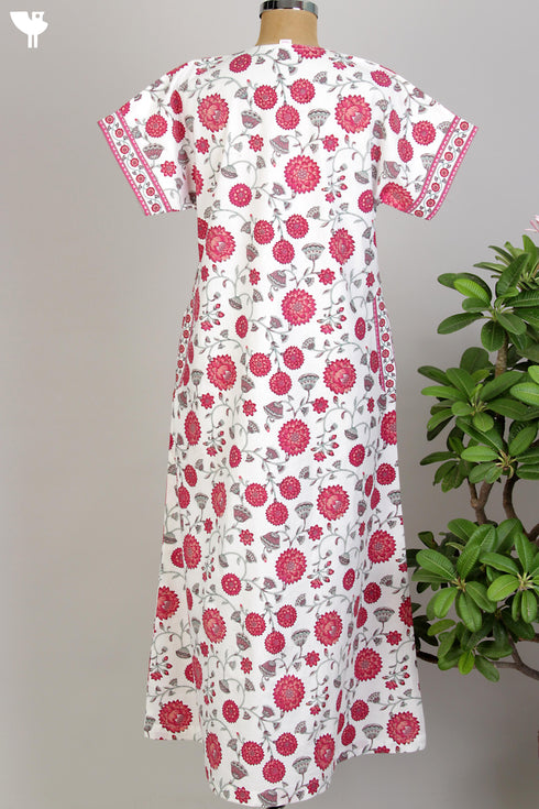 40s Cotton Kaftan in Magenta Floral Hand Screen Print