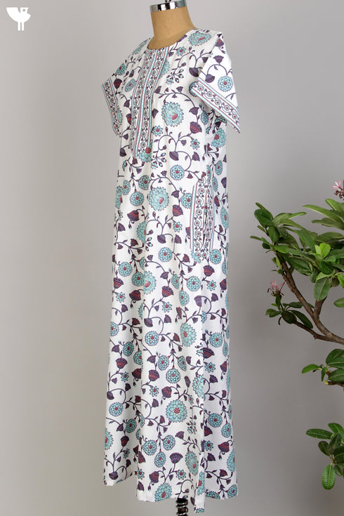40s Cotton Kaftan in Mint Floral Hand Screen Print