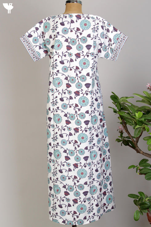 40s Cotton Kaftan in Mint Floral Hand Screen Print