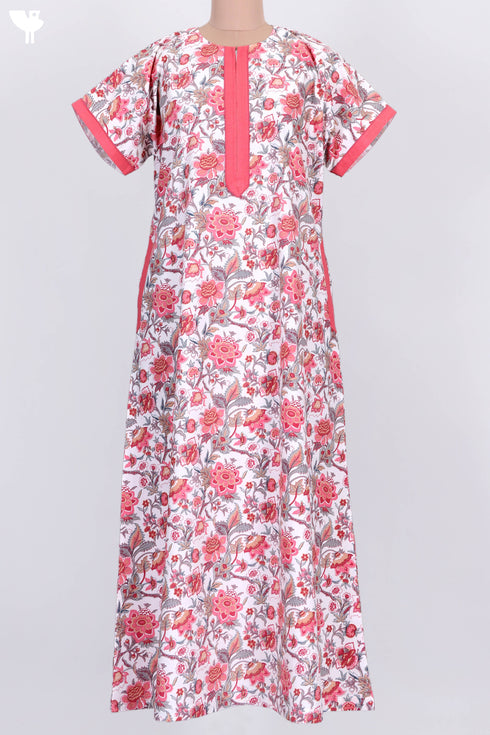 40’s Cotton Zipper Front Kaftan In Floral Print