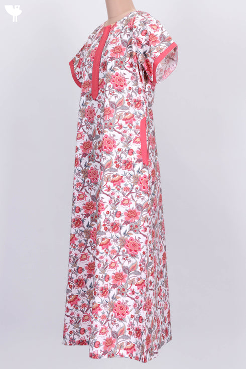 40’s Cotton Zipper Front Kaftan In Floral Print