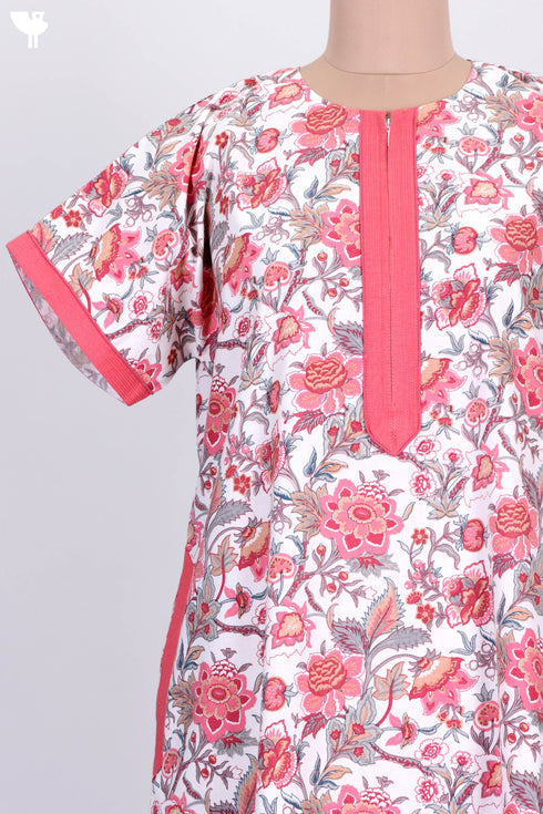 40’s Cotton Zipper Front Kaftan In Floral Print