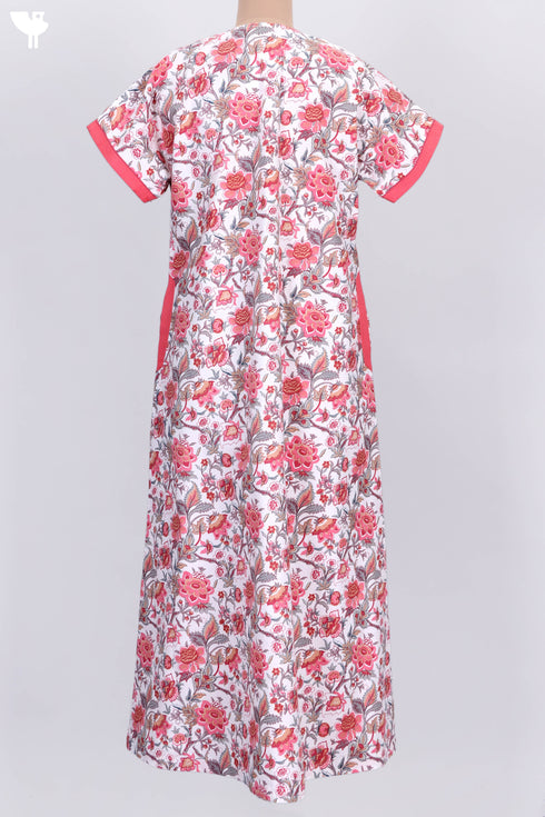 40’s Cotton Zipper Front Kaftan In Floral Print