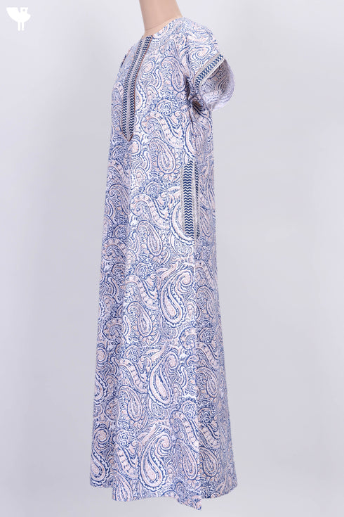 40s Cotton Zipper Front Kaftan In Abstract Paisley Block Print