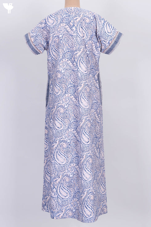 40s Cotton Zipper Front Kaftan In Abstract Paisley Block Print
