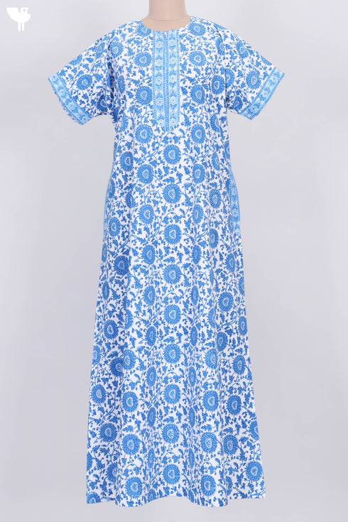 40s Cotton Zipper Front Kaftan In Floral Block Print