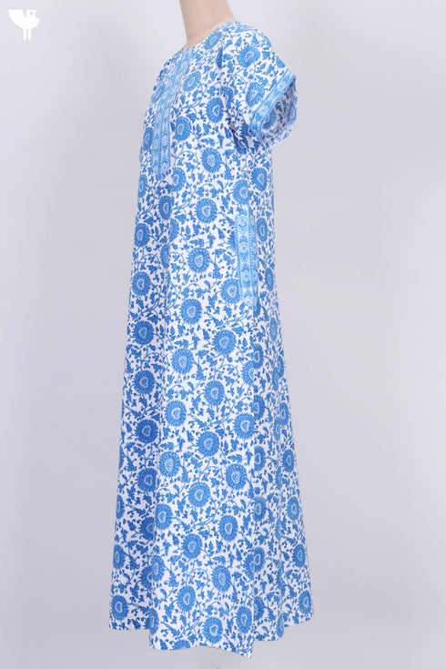 40s Cotton Zipper Front Kaftan In Floral Block Print