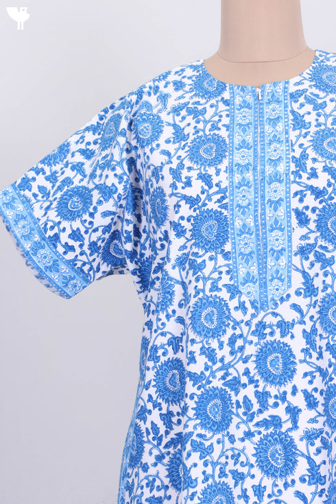 40s Cotton Zipper Front Kaftan In Floral Block Print