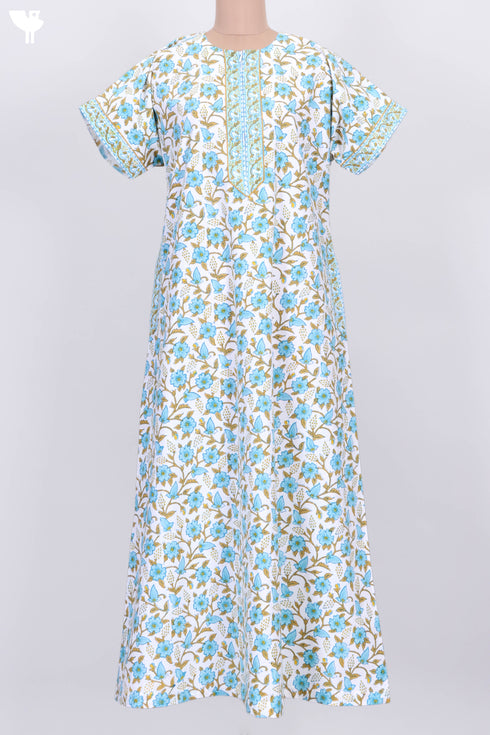 40s Cotton Zipper Kaftan In Floral Block Print
