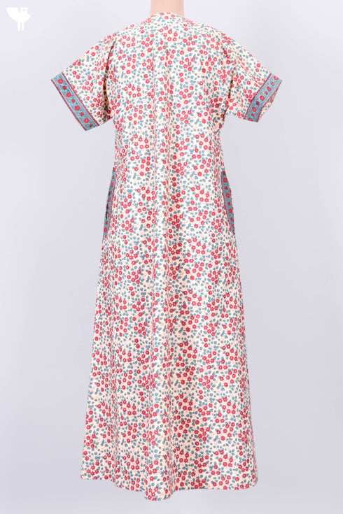 40s Cotton Zipper Kaftan In Floral Block Print