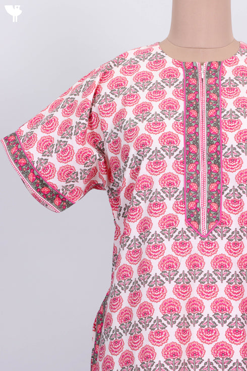 Cambric Cotton Zipper Front Kaftan In Floral Print