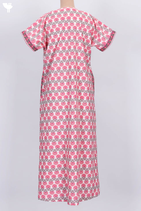 Cambric Cotton Zipper Front Kaftan In Floral Print