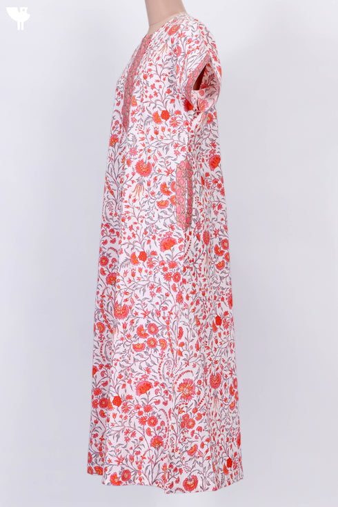Cambric Cotton Zipper Front Kaftan In Floral Print