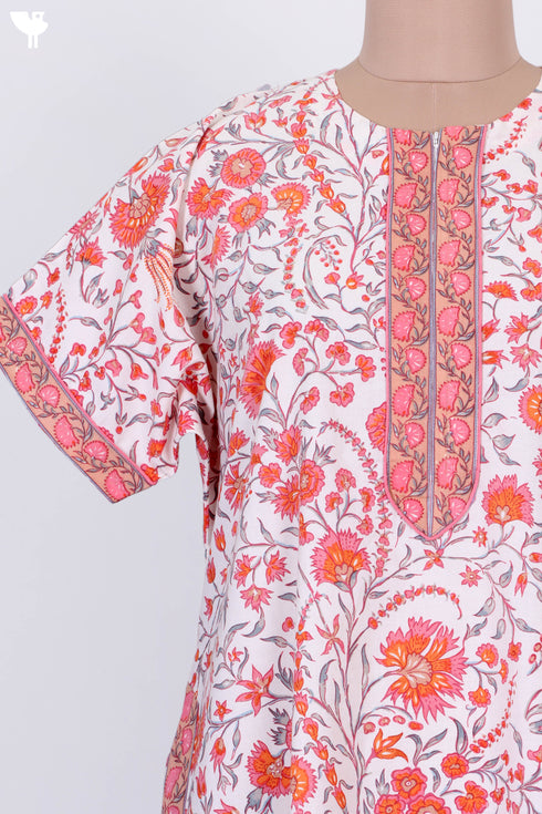 Cambric Cotton Zipper Front Kaftan In Floral Print