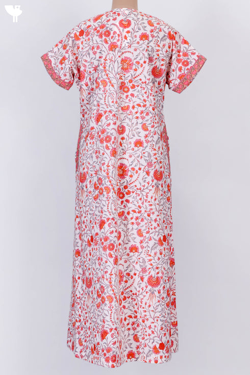 Cambric Cotton Zipper Front Kaftan In Floral Print
