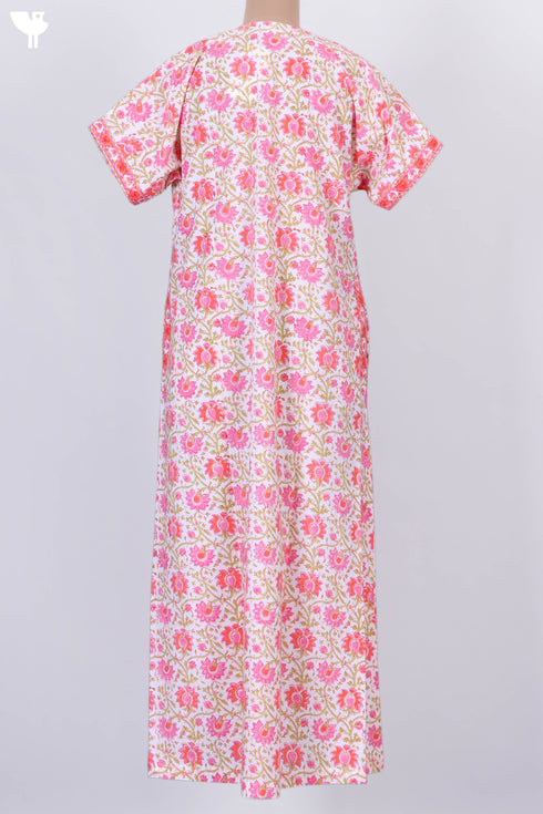 60s Cotton Zipper Kaftan In Floral Block Print