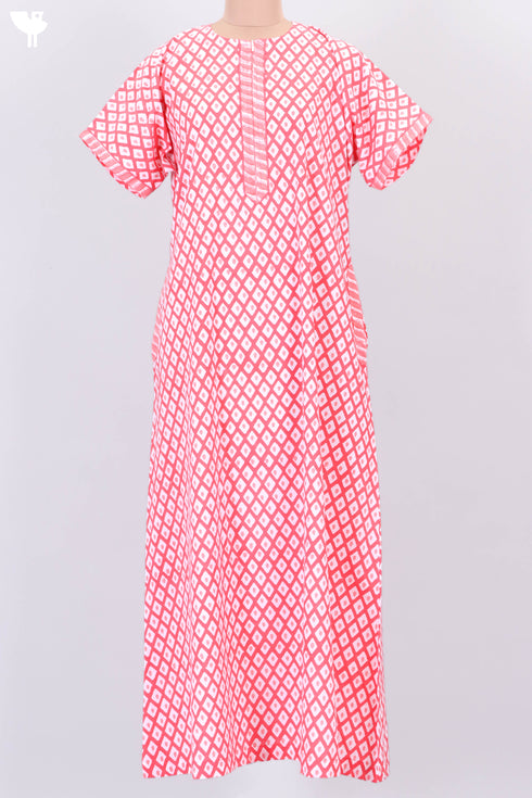 Cambric Cotton Zipper Kaftan In Graphic Block Print