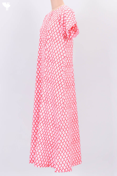 Cambric Cotton Zipper Kaftan In Graphic Block Print