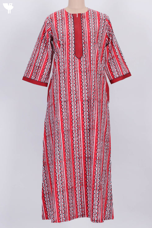 40s Cotton Zipper Front Kaftan In Graphic Block Print
