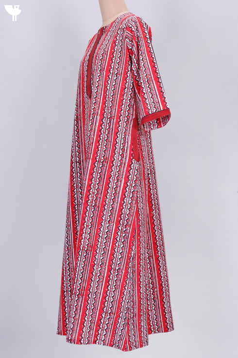 40s Cotton Zipper Front Kaftan In Graphic Block Print
