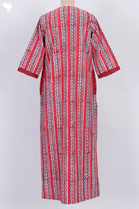 40s Cotton Zipper Front Kaftan In Graphic Block Print