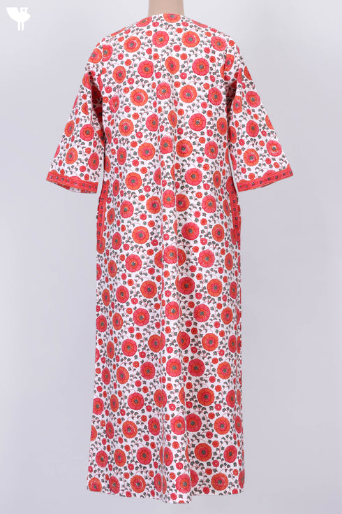 40s Cotton Zipper Front Kaftan In Floral Block Print