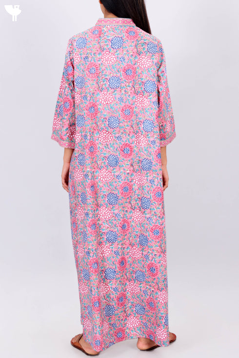 Bizzy Lizzy Full Sleeved Kaftan In Floral Block Print