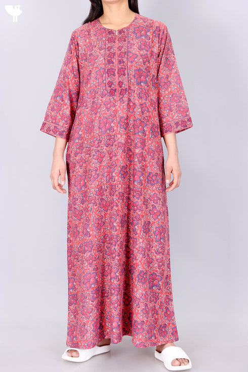 Bizzy Lizzy Full Sleeved Zip Kaftan In Floral Block Print