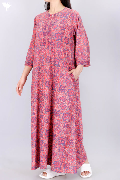 Bizzy Lizzy Full Sleeved Zip Kaftan In Floral Block Print